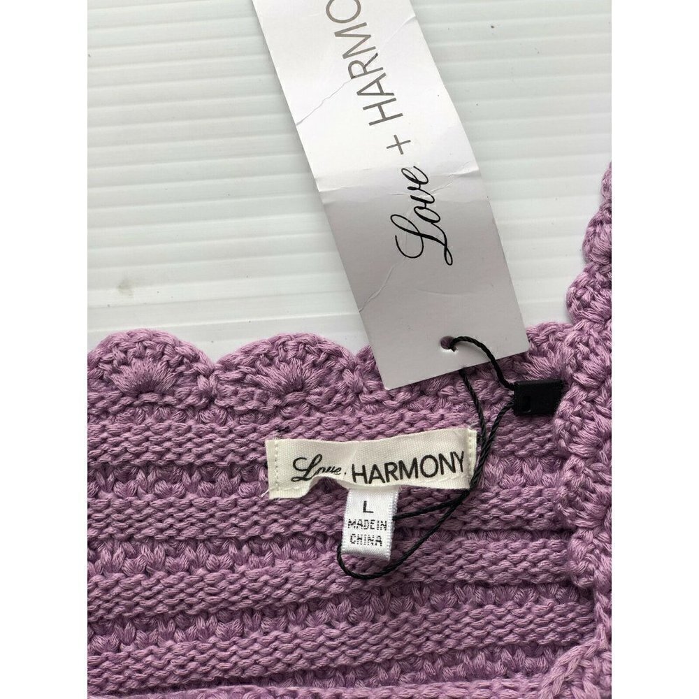 Love+Harmony Womens Knit The Game of Crochet Tank Crop Top Lavender purple  L - Picture 8 of 9